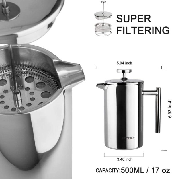 Cafetera Prensa Francesa Acero Inoxidable 17 Oz 2