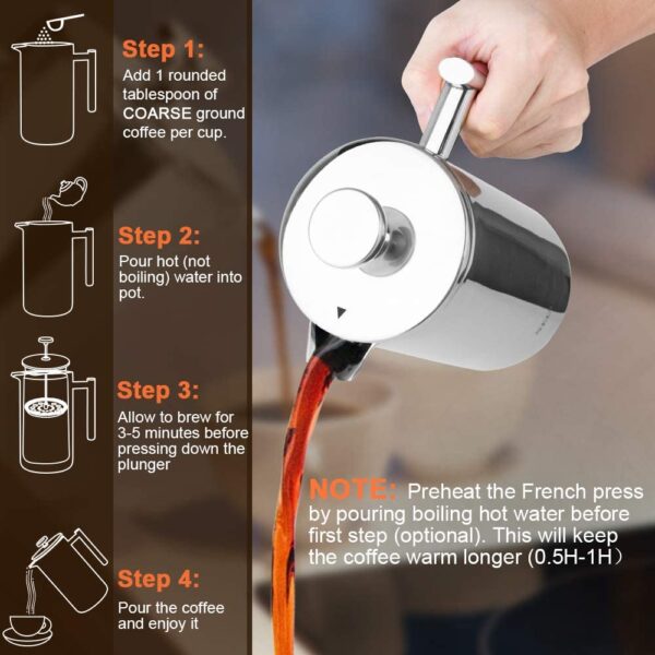 Cafetera Prensa Francesa Acero Inoxidable 17 Oz 5