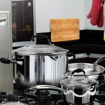 A-2605 Foto-Comp-Cort COMBO de ollas en ACERO INOXIDABLE Avacraft_ 3 Capas ⁄ 5 Piezas ⁄ Tapas de Vidrio