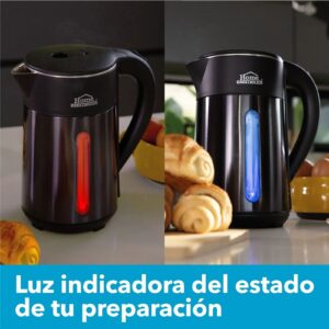HE-1031 Jarra Hervidora de Agua y Cafetera 2 en 1 HOME ELEMENTS en Acero Inoxidable GRIS OSCURO 14 Tazas ⁄ 1,8 Litros ⁄ 1.200 Vatios